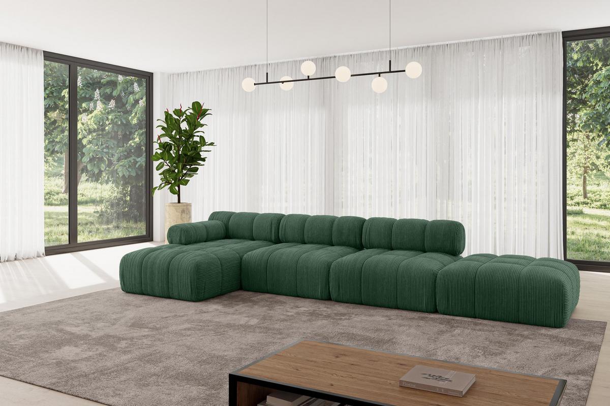 ECKSOFA modulares Sofa Lizur-L2 - 380x160x70 cm Grün Cord - Grün, Holzwerkstoff/Textil (380/160cm) - ALTDECOR