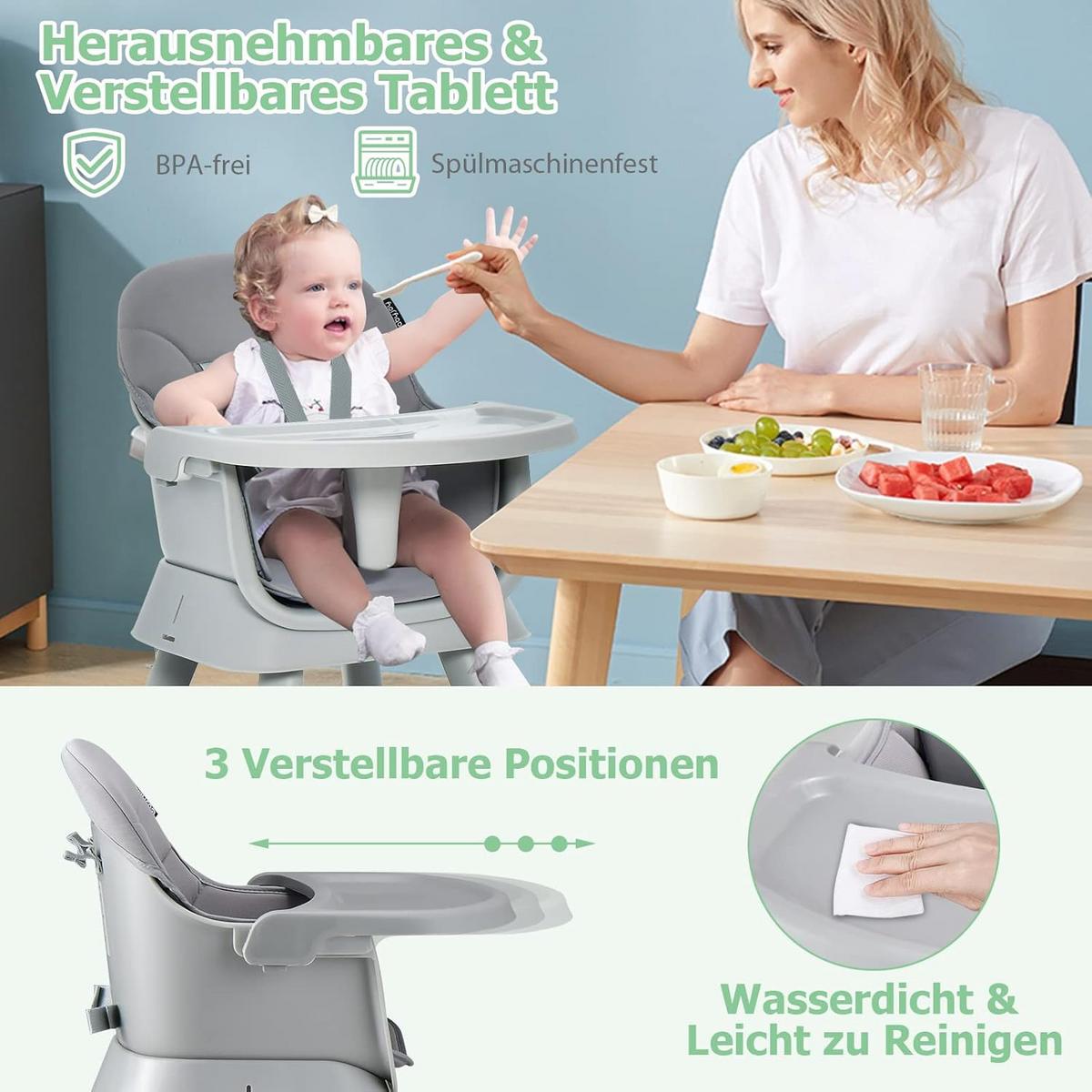 BABYHOCHSTUHL Grau - Grau, Kunststoff (58/98/58cm) - COSTWAY