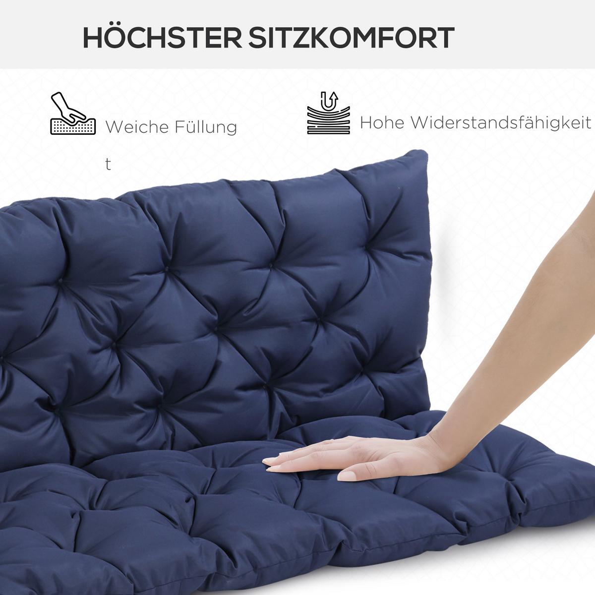 3 Sitzer Bankauflage 150 x 98 x 8 cm, Bankkissen mit Bändern, Sitzkissen Blau - Blau, Kunststoff (150/8/98cm) - Outsunny