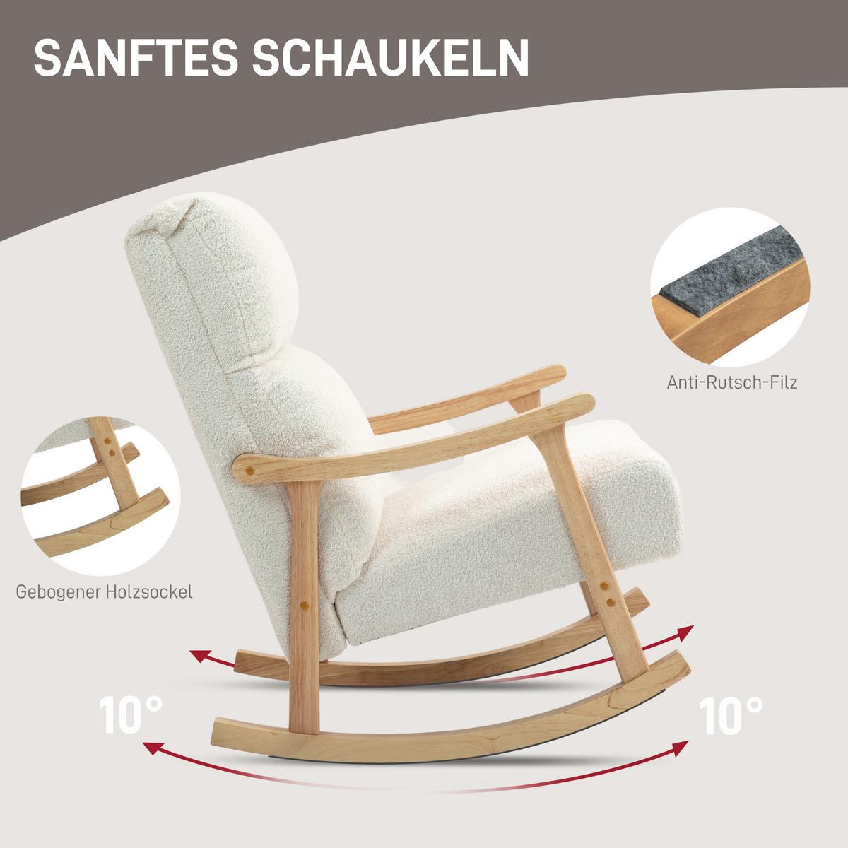 SCHAUKELSTUHL, ergonomisch Schwingsessel, Armlehnsessel, Stillsessel Cremeweiß - Creme/Naturfarben, Holz/Buchenholz (65/98/90cm) - HOMCOM