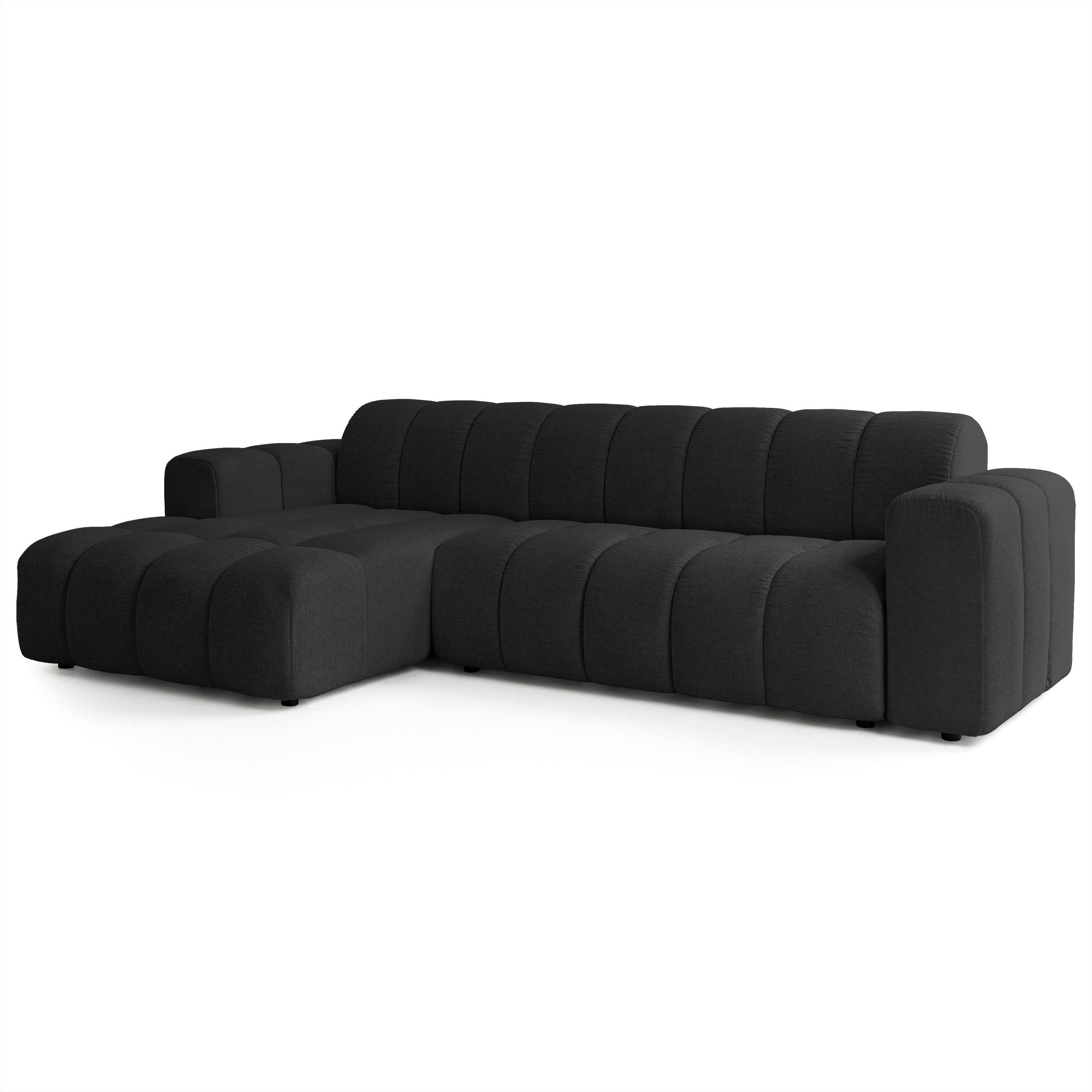 ECKSOFA SETIA Schwarz Strukturstoff - Schwarz, Holz (304/165cm) - MASSENO