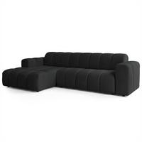 ECKSOFA SETIA Schwarz Strukturstoff mit Schlaffunktion - Schwarz, Holz (304/165cm) - MASSENO