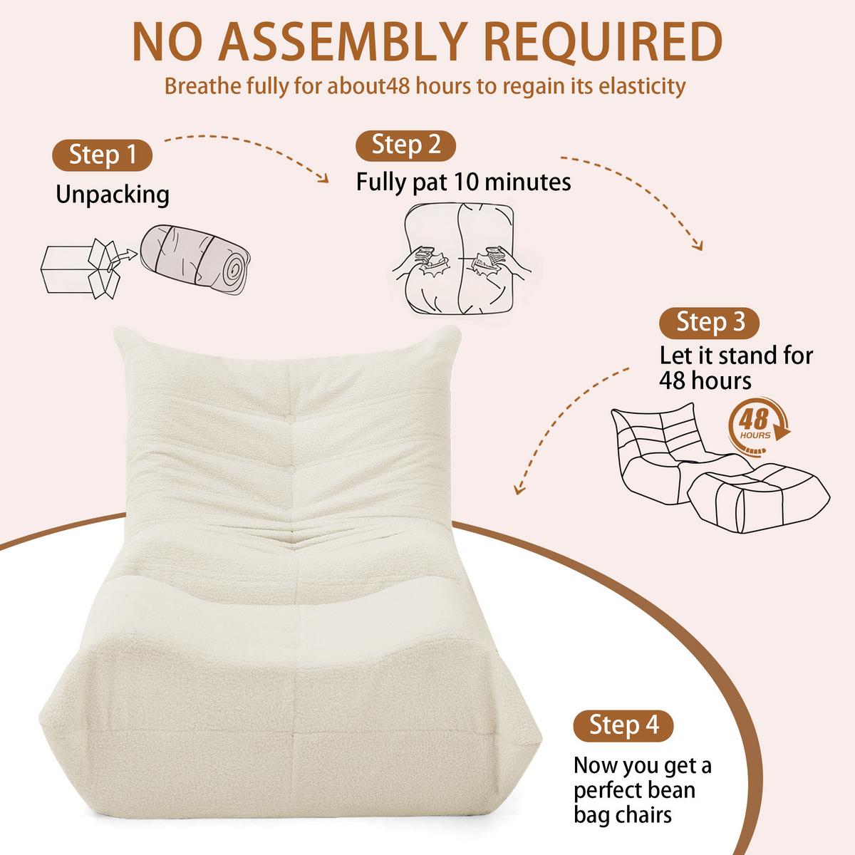 LAZY SOFA Teddyfell Optik mit Hocker weich & ergonomisch - Beige, Textil (100/70/90cm) - Urban Meuble