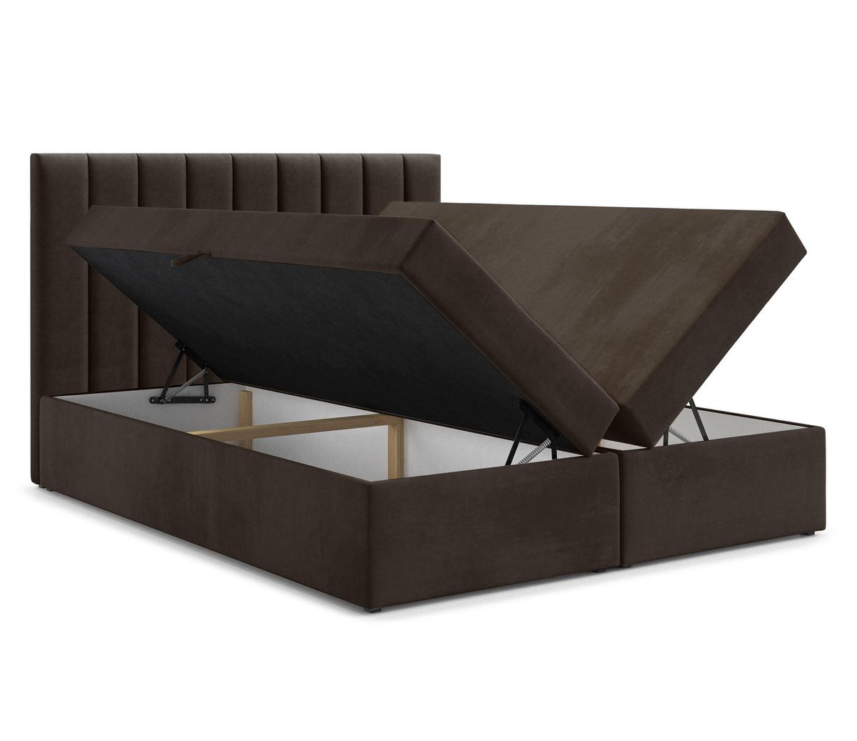 BOXBETT BURSA 140x200 cm mit Bettkasten und Matratze - Braun + TOPPER - Schwarz/Braun, Holz/Holzwerkstoff (140/200cm) - AX Living