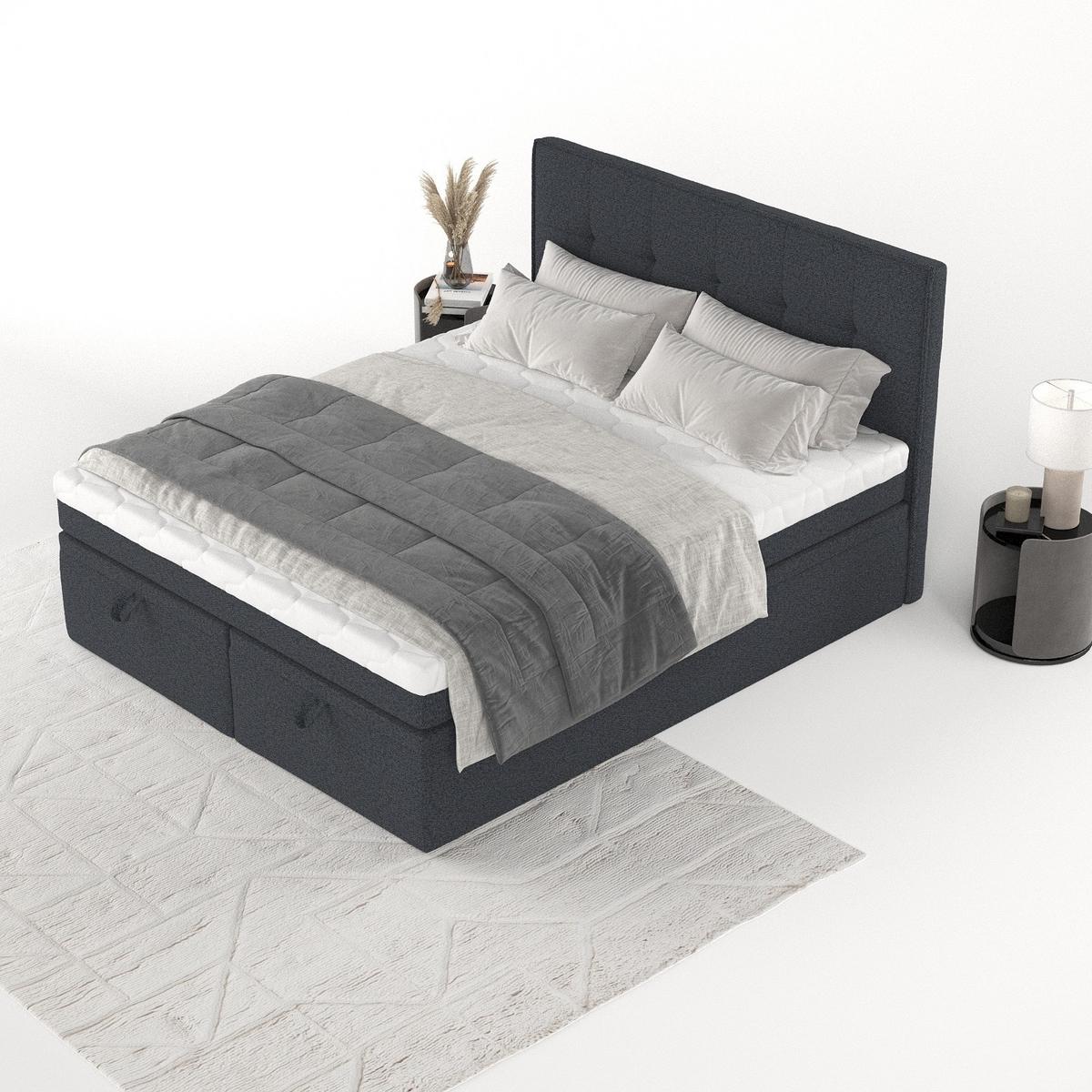 BOXBETT Arivo 160/200 cm Anthrazit im Riva Stoff - Anthrazit/Schwarz, Holz/Holzwerkstoff (160/200cm) - AltaBeds