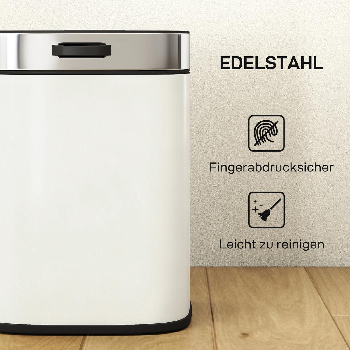 MÜLLEIMER Edelstahl Kunststoff Cremeweiß - Weiß, Metall (19.5/30/21.5cm) - HOMCOM