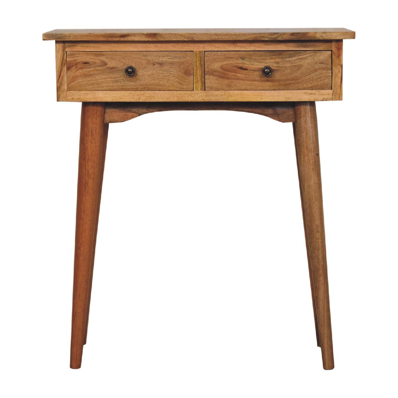 KONSOLE Eichen-Finish Kleine Flur Tisch, 2 Schubladen, Nordische Beine - Messingfarben/Braun, Holz/Metall (30/70/78cm) - Artisan Furniture