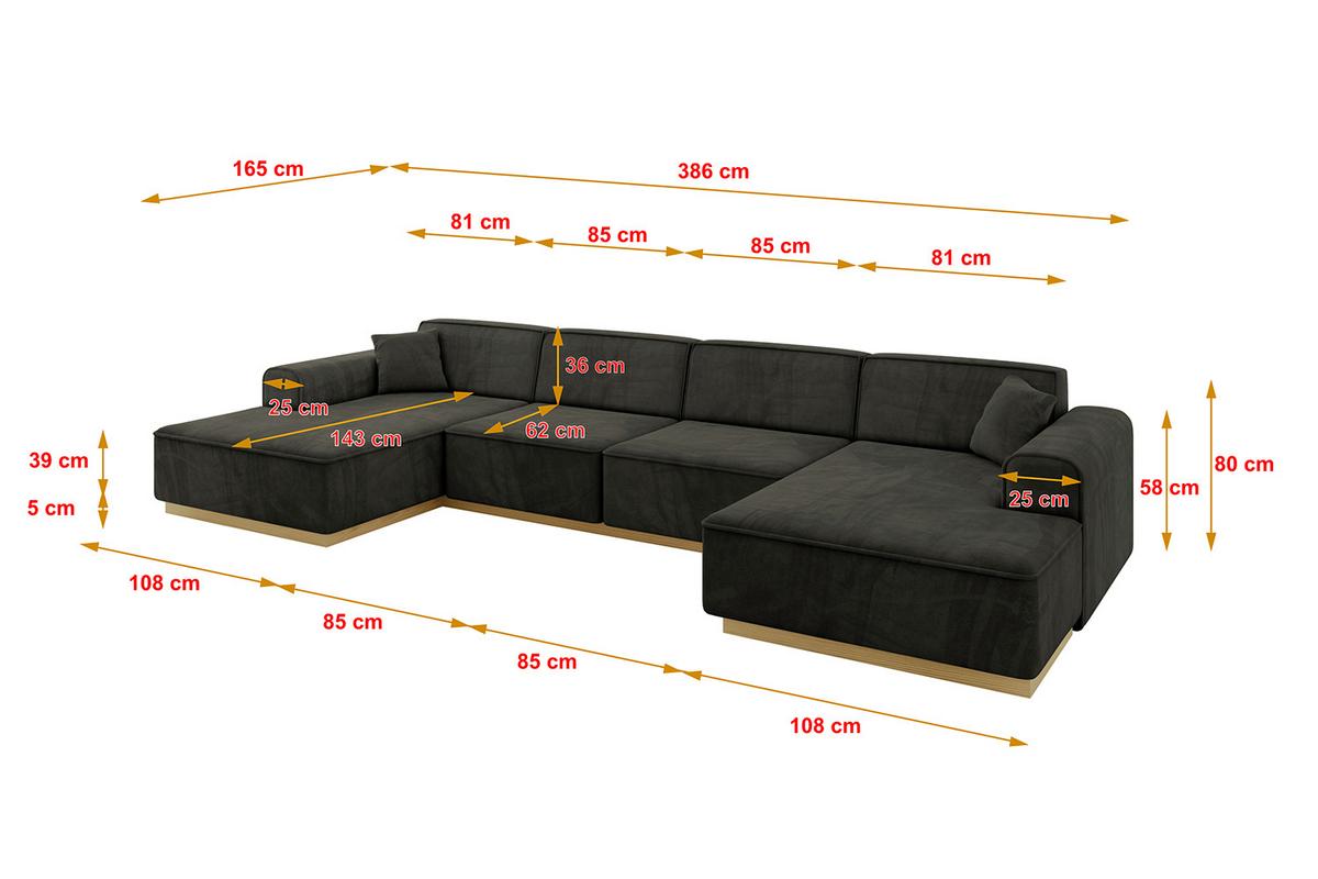 WOHNLANDSCHAFT IREA-U2-v2 - 386x165x80 cm Schwarz - Schwarz, Holzwerkstoff/Textil (386/80/165cm) - ALTDECOR