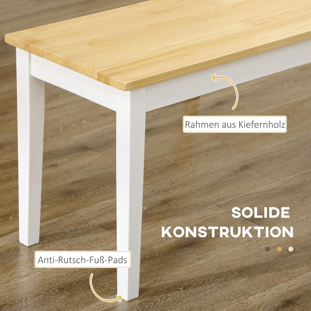 SITZBANK 2-Sitzer Essbank Holzbank, Küchenbank für Eingang bis 220 kg belastbar - Naturfarben/Weiß, Holz (36/45/102cm) - HOMCOM