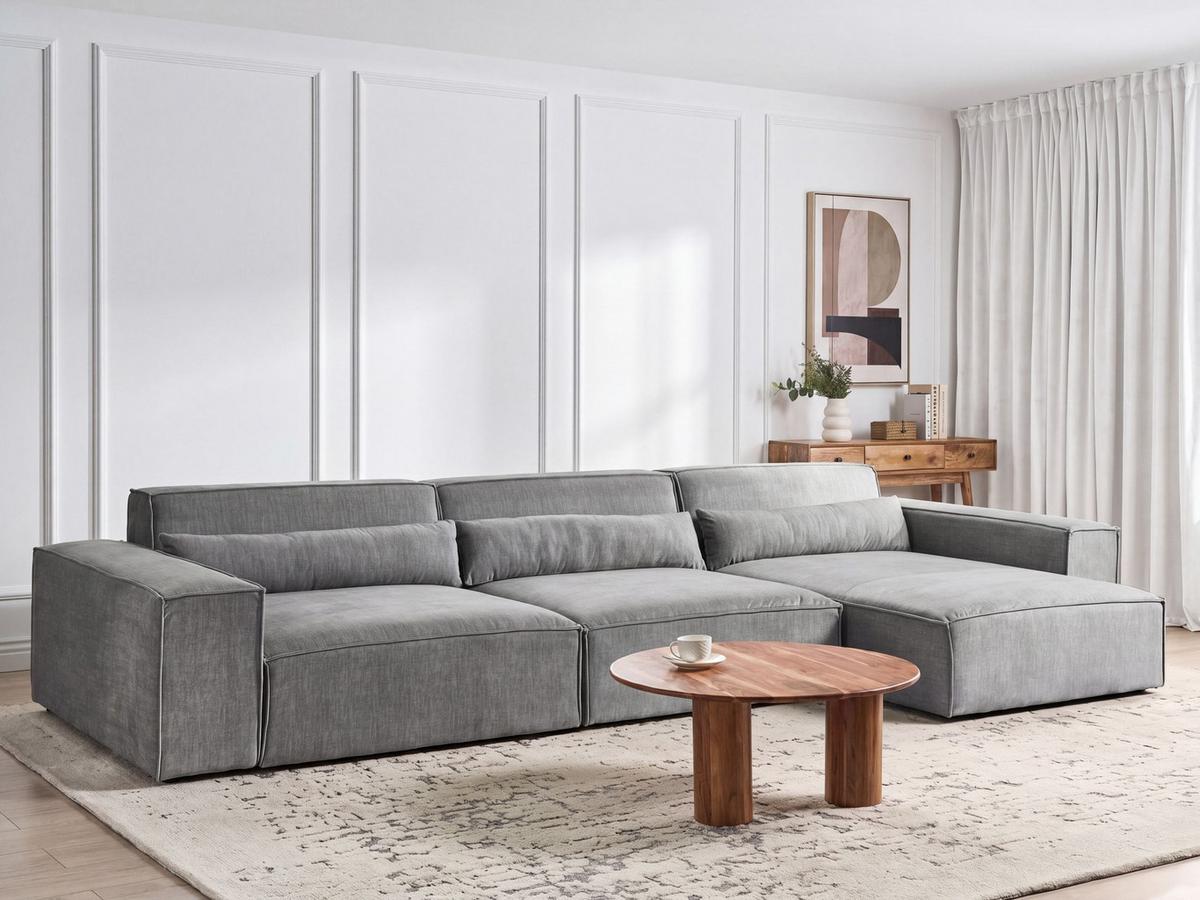ECKSOFA Modul 4-Sitzer linksseitig Grau Stoff Hellnar - Dunkelgrau, Textil (176/364cm) - Beliani