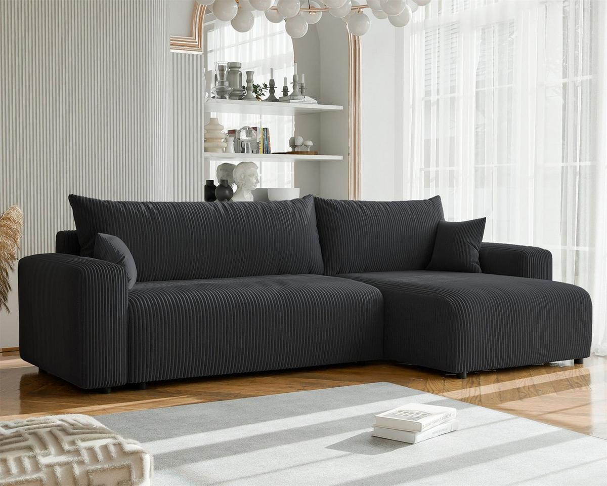 ECKSOFA Luna Max Mit Schlaffunktion - Dunkelgrau, Holzwerkstoff/Textil (145/278cm) - Fun Möbel