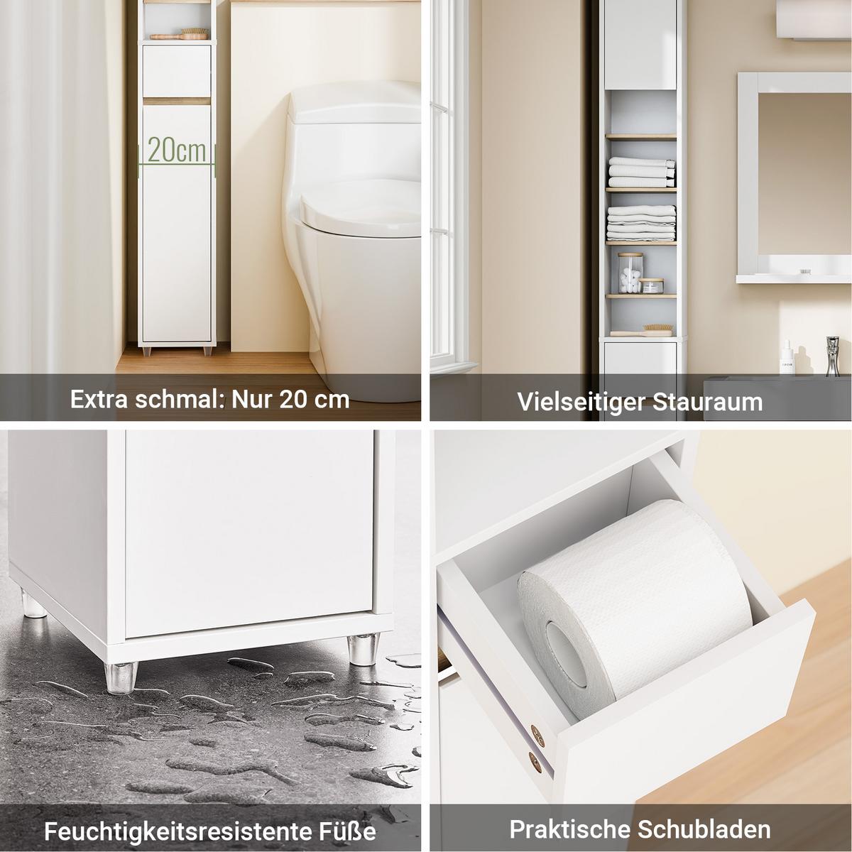 HOCHSCHRANK schmal Badschrank Weiß-Natur 20x180x20cm - Weiß/Naturfarben, Holzwerkstoff (20/180/20cm) - SoBuy
