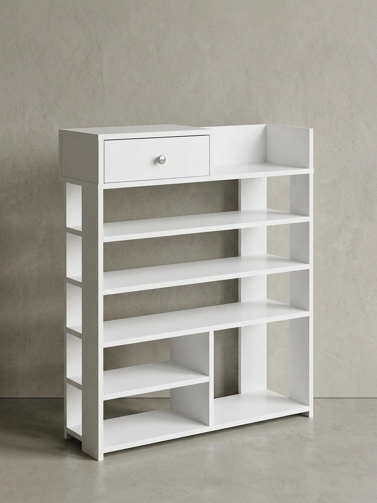 SCHUHREGAL – Weiß, 75x92,5x24 cm, 7 Fächer, mit Schublade, kompakt - Weiß, Holz/Metall (75/93/24cm) - KADIMA DESIGN