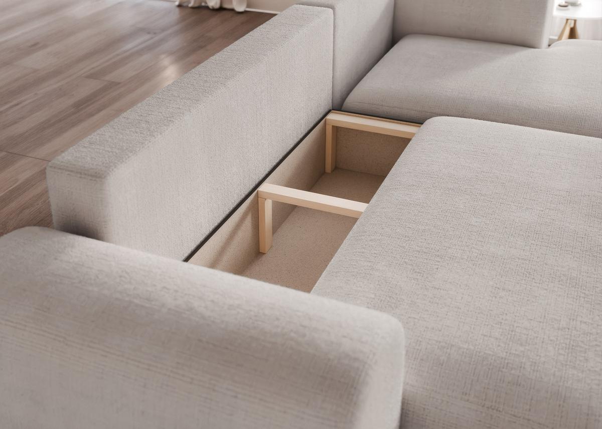 ECKSOFA BLOOM Rechts mit Schlaffunktion und Bettkasten Hellgrau - Hellgrau, Kunststoff/Textil (263/150cm) - Idohome