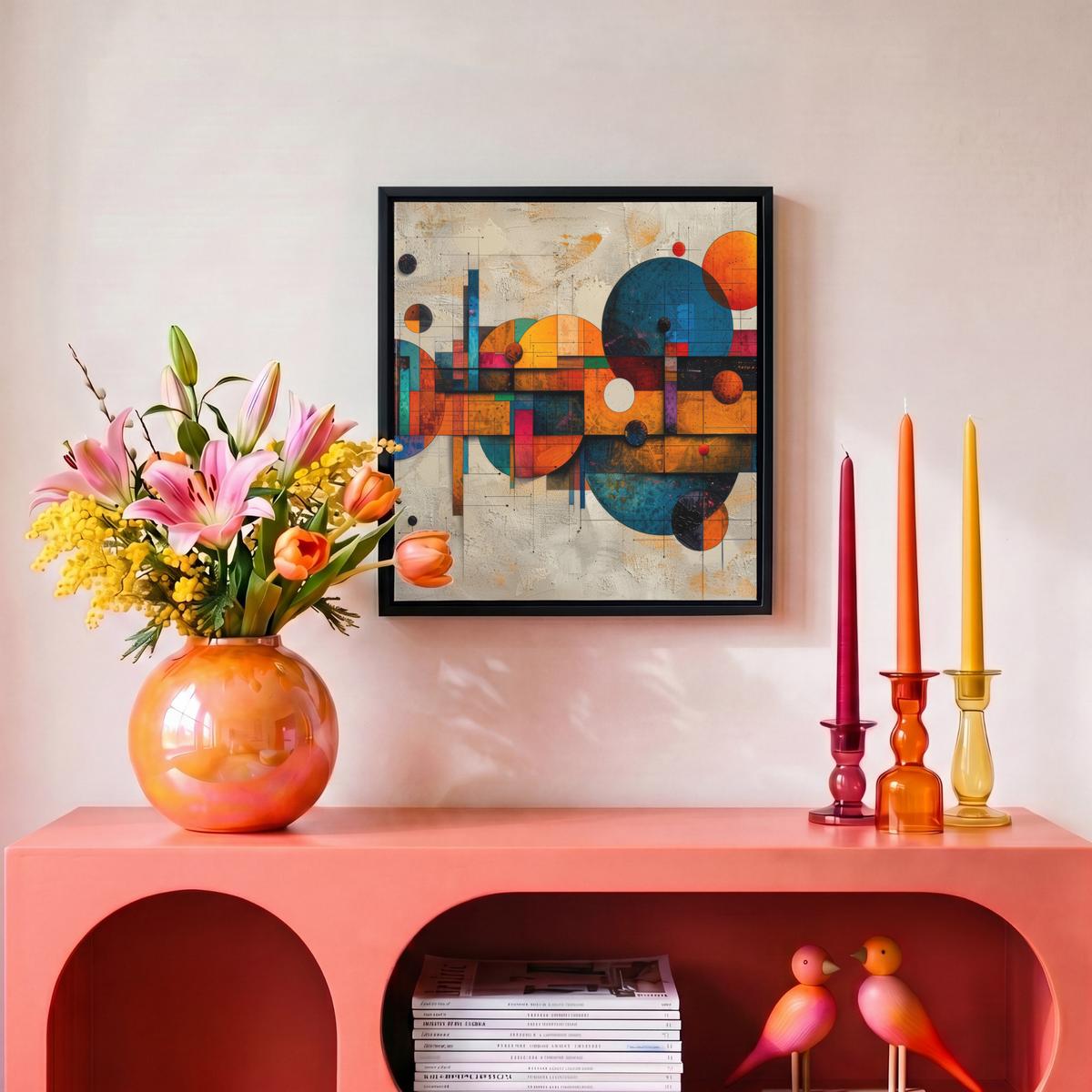 LEINWAND Bilder mit Rahmen - Vintage - Moderne Kunst - Orange - Geometrische Formen - 20x20 - Multicolor, Textil (20/20cm) - MuchoWow