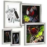 BILDER SET 5er Set - 50x50 cm & 20x30 cm & 40x60 cm Silberner Rahmen - Weingläser mit Trauben und Inschrift - Silberfarben, Kunststoff (40/60cm) - TULUP