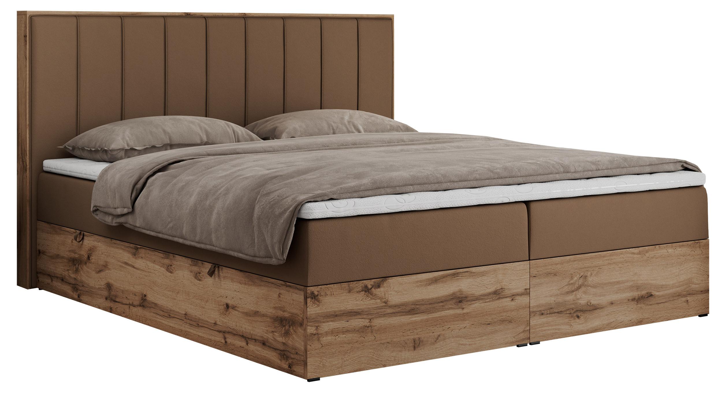 BOXBETT BELLISSIMO 180/200 Braun Kunstleder - H3 - Braun, Holz/Textil (180/200cm) - MKS