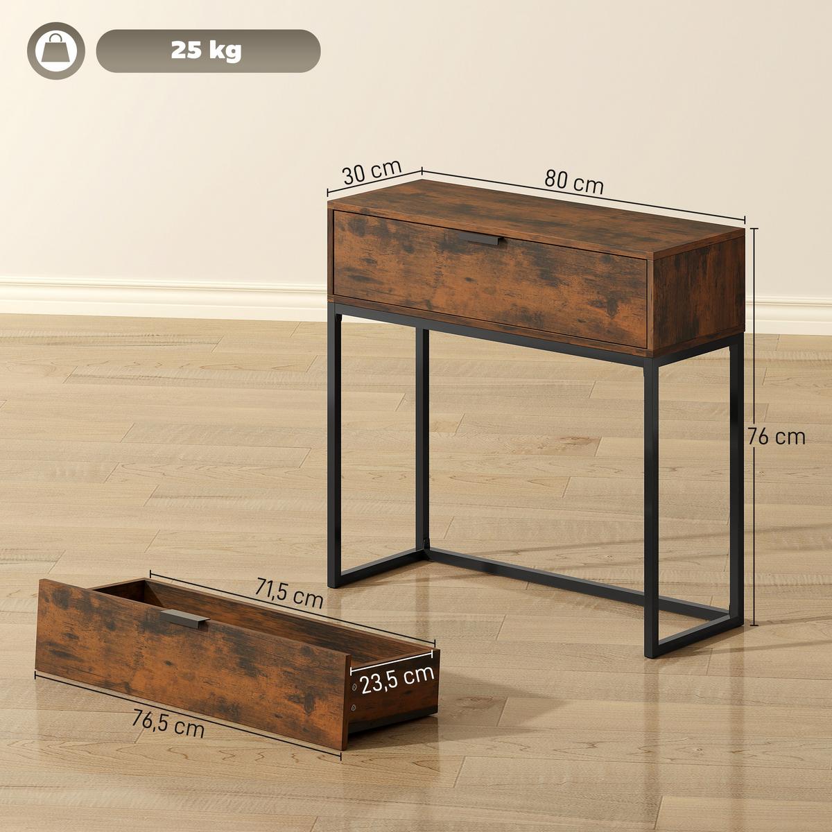 KONSOLENTISCH Spanplatte Stahl Rustikal-Braun - Schwarz/Braun, Holzwerkstoff/Metall (80/30/76cm) - HOMCOM