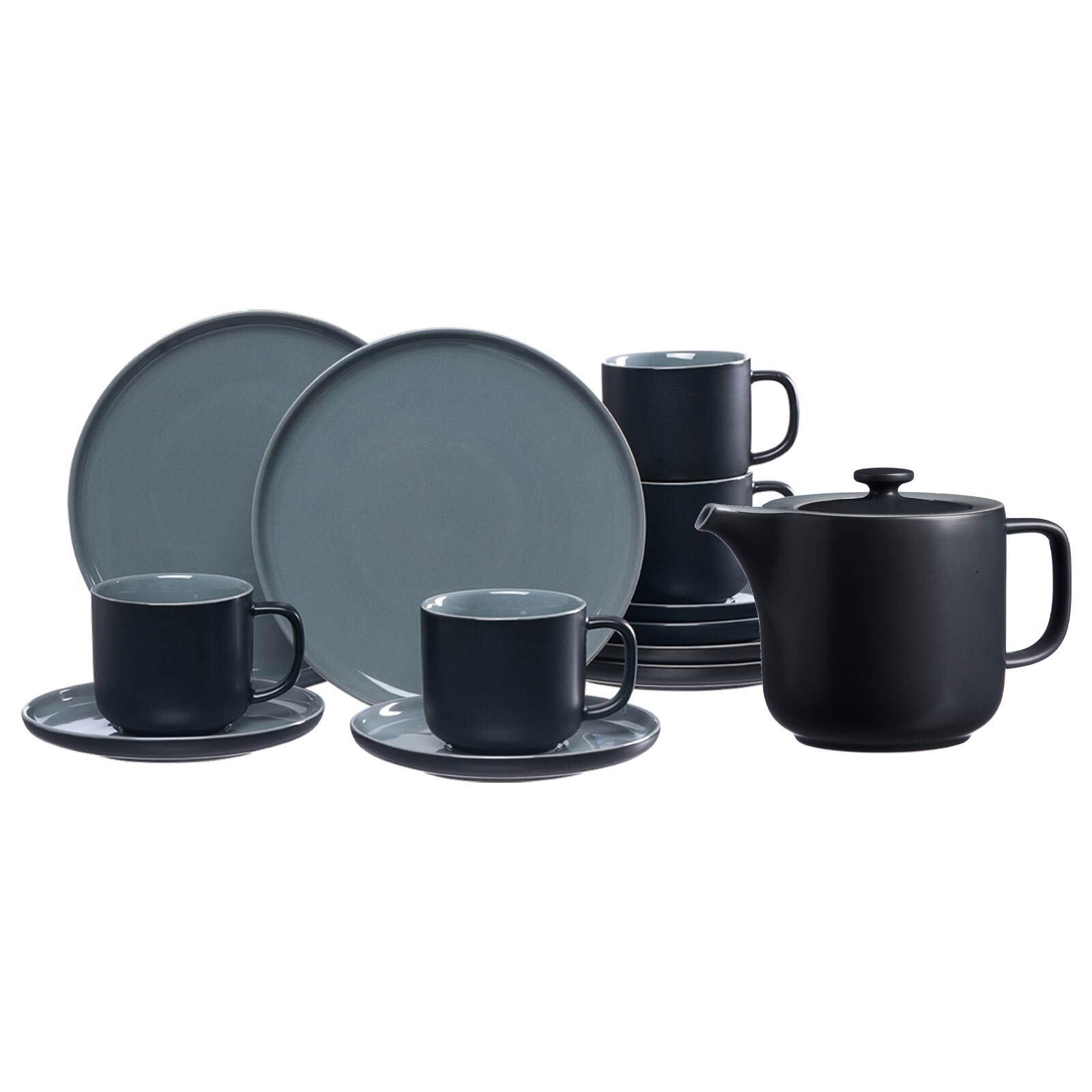 KAFFEESERVICE MIT KANNE Jasper schwarz 3-tlg. - Schwarz, Keramik (2/2/2cm) - Ritzenhoff Breker
