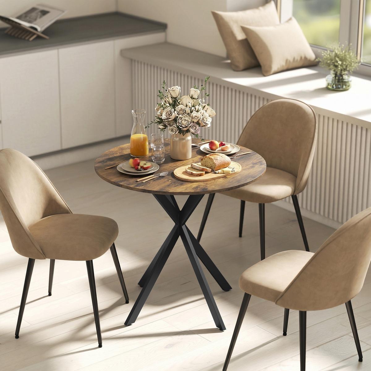 KÜCHENTISCH rund Braun 80/80/75 cm - Schwarz/Braun, Metall (80/80/75cm) - HOMCOM