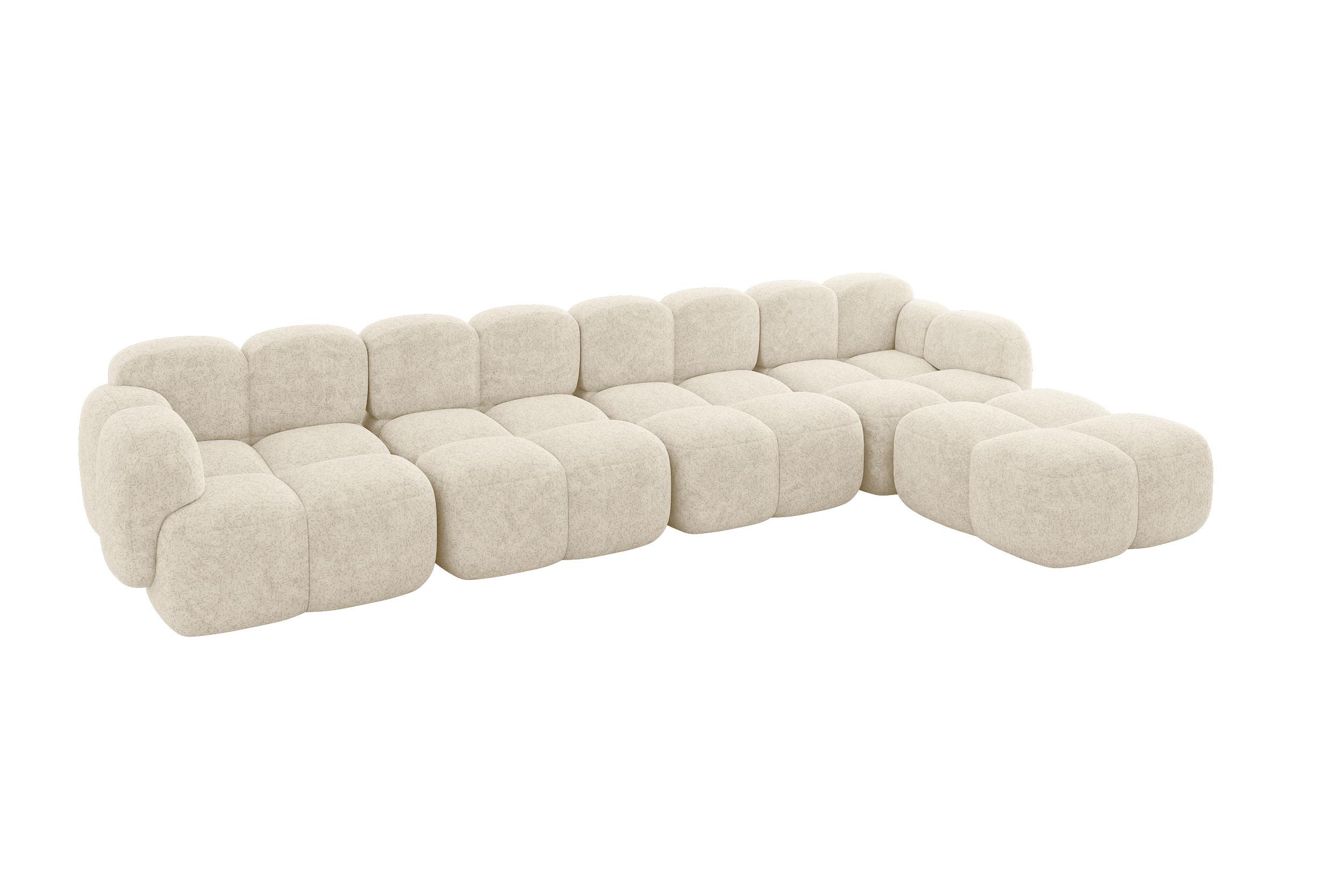 ECKSOFA modulares Sofa Rechts Miko-L3 390x205x75 Creme Velours - Creme/Schwarz, Holzwerkstoff/Kunststoff (390/205cm) - ALTDECOR
