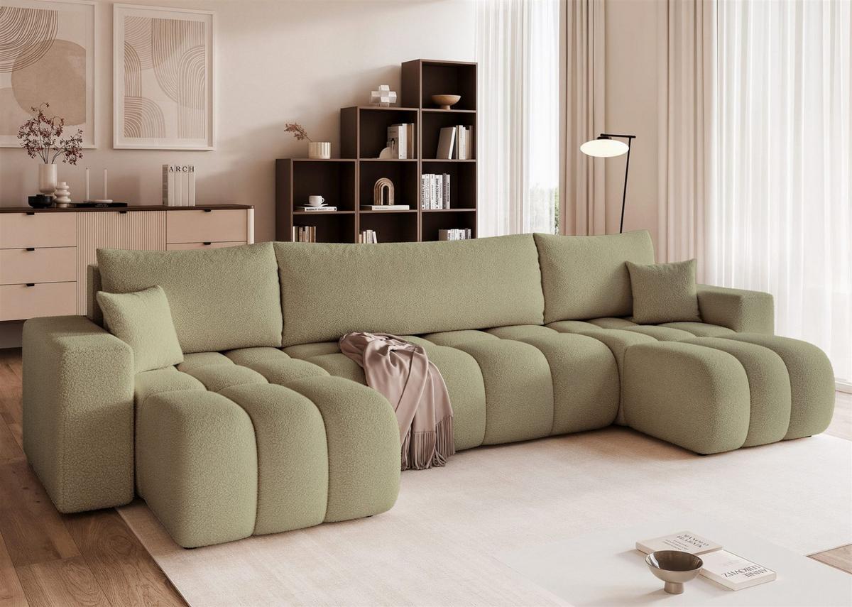 WOHNLANDSCHAFT Anabel Schlaffunktion - Grün, Holzwerkstoff/Textil (318/79/145cm) - Fun Möbel