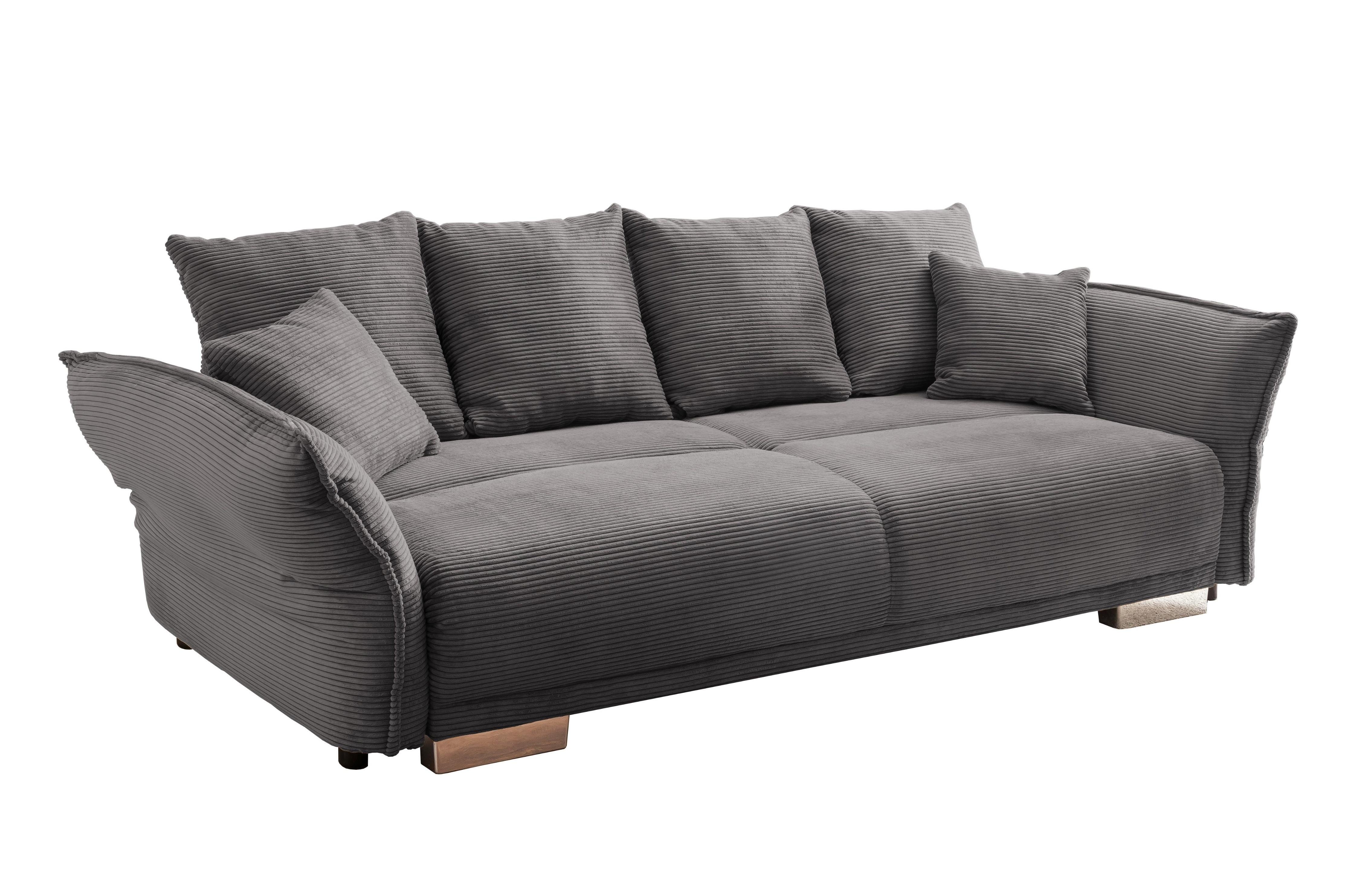 BIG-SOFA mit Schlaffunktion, Bettkasten, Federkern, Armlehnen verstellbar B242/T131/H90 cm, Liegefläche 168x199 cm, Cord Dunkelgrau / 17214 - Chromfarben/Dunkelgrau, Kunststoff/Textil (242/90/131cm) - luma-home