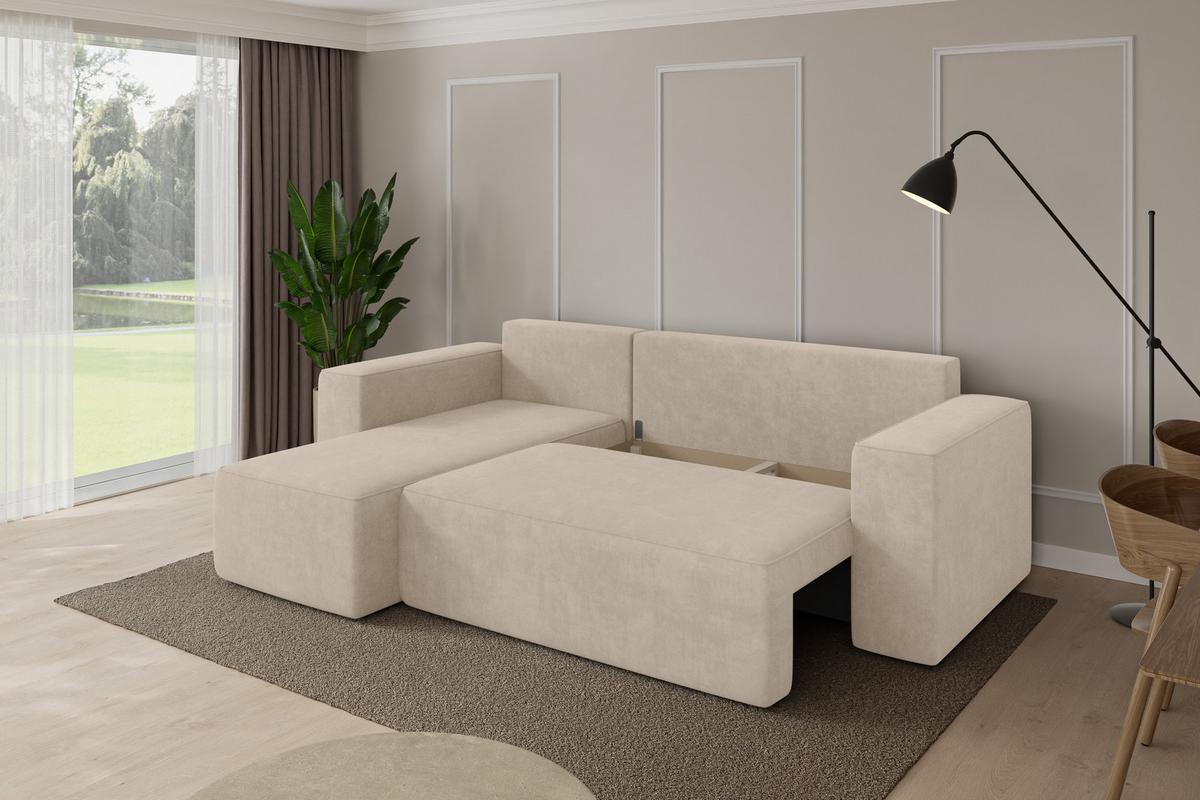 ECKSOFA mit Schlaffunktion Ottomane Links SENO-L 249x139x85 Beige Velours - Schwarz/Sahara, Holzwerkstoff/Kunststoff (249/139cm) - ALTDECOR