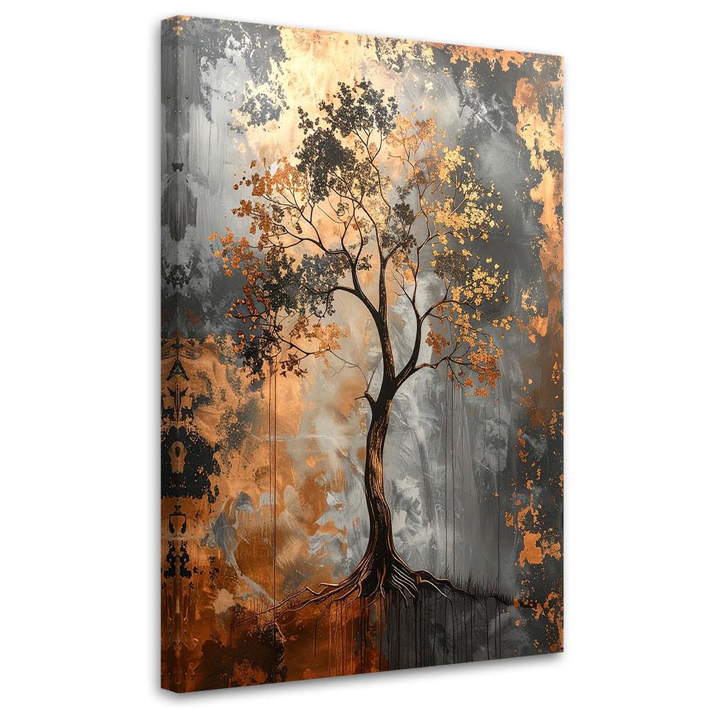 WANDBILD, Grunge Baum Abstrakt grau kupferfarben - Braun, Textil (20/30cm) - Feeby
