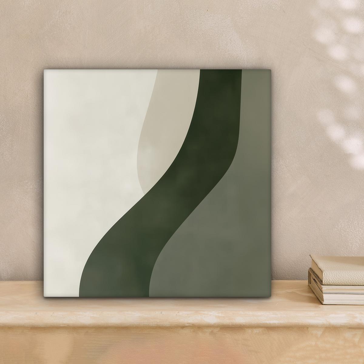 LEINWANDBILD Japandi - Grün - Abstrakt - Modern Deko Wohnzimmer 20x20 cm - Salbeigrün, Textil (20/20cm) - MuchoWow