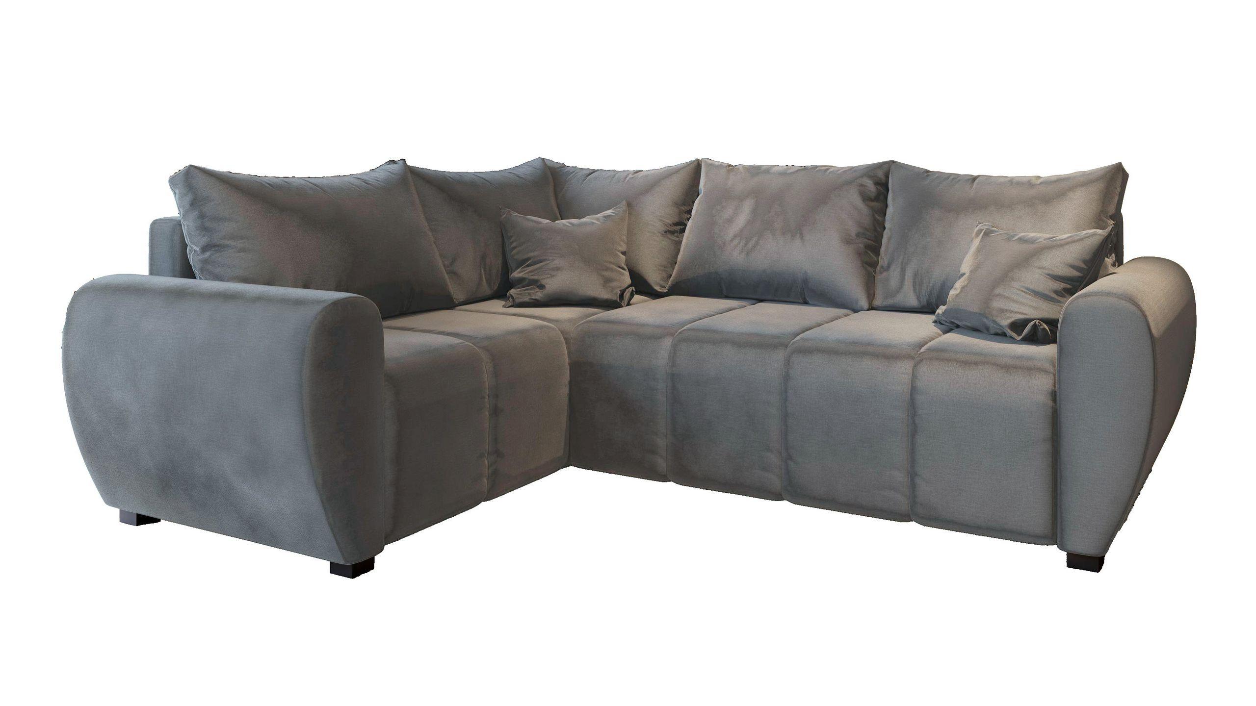 ECKSOFA MADISON L L-S Hellgrau Plüsch-Stoff mit Schlaffunktion - Hellgrau/Schwarz, Holz/Kunststoff (235/175cm) - MASSENO