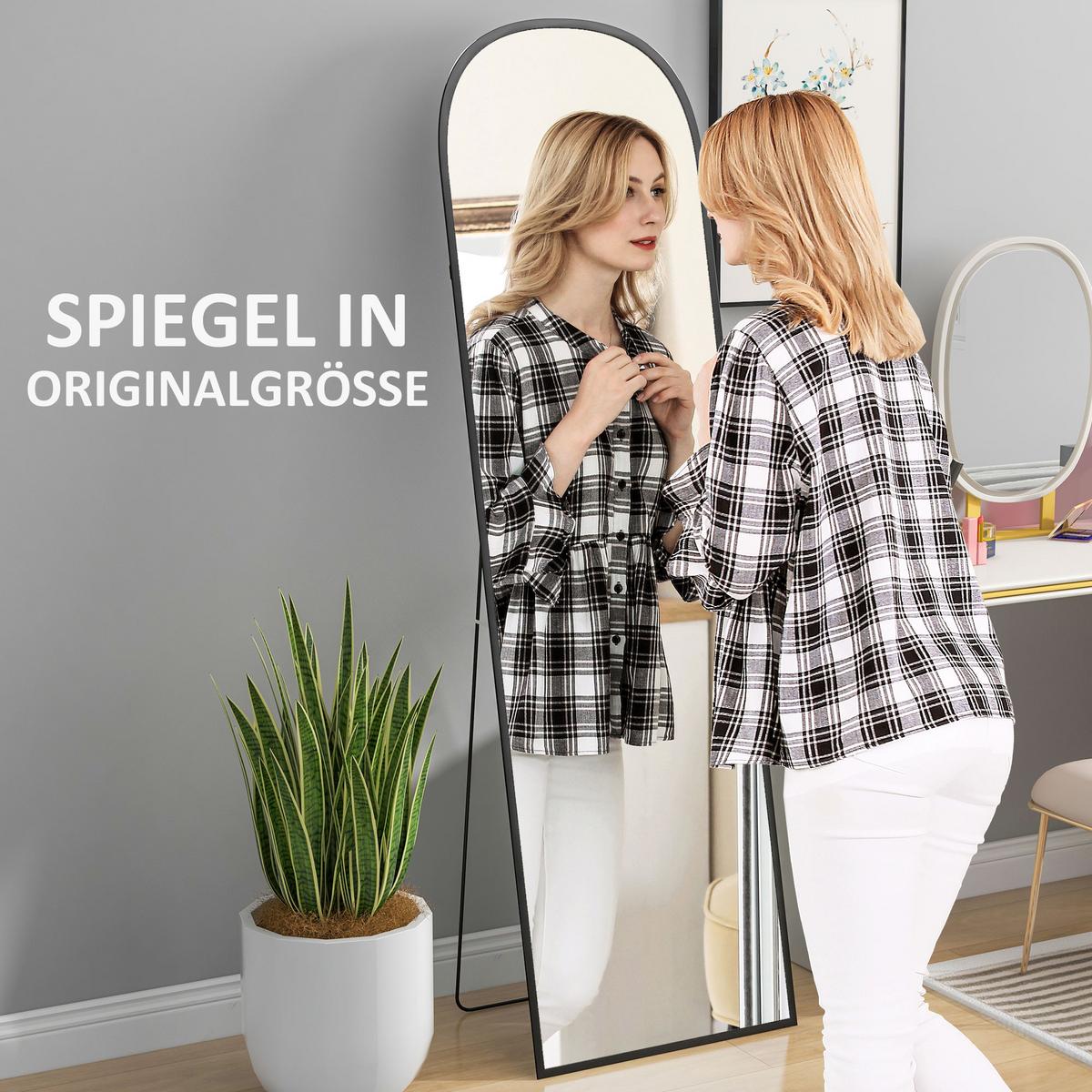 GANZKÖRPERSPIEGEL Aluminiumlegierung Hartglas Schwarz - Schwarz, Metall (50/170/1.5cm) - HOMCOM
