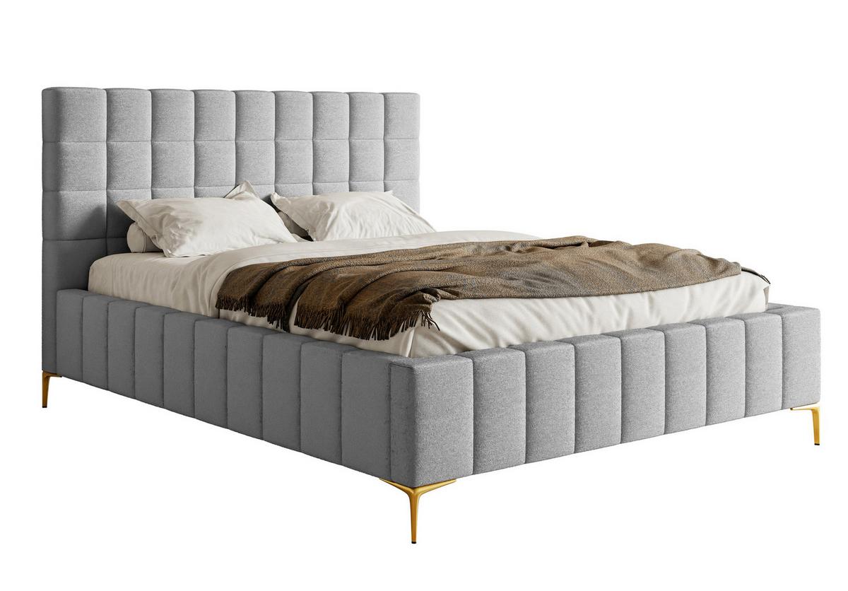 POLSTERBETT Szejlo Hellgrau Chenille 180 cm - Goldfarben/Hellgrau, Textil/Metall (180/200cm) - Selsey
