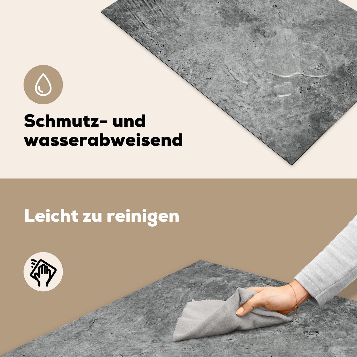 HERDABDECKPLATTE Beton - Schiefer - Grau -Betonstruktur Induktionsmatte 81x52 cm - Grau, Kunststoff (81/52/0.2cm) - MuchoWow
