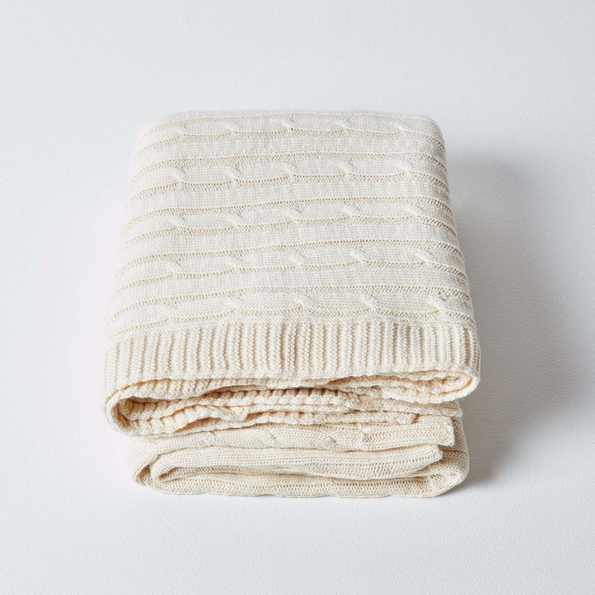 STRICKDECKE 130/170 cm, Baumwolle mit Zopfmuster - Naturfarben, Textil (130/170cm) - Homescapes
