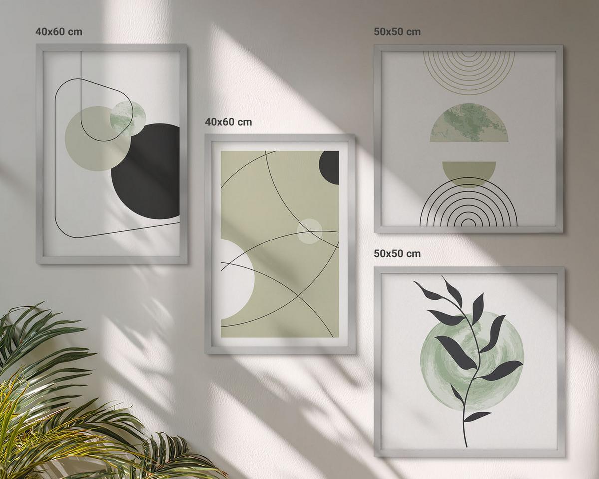 BILDER SET 4er Set - 50x50 cm & 40x60 cm Silberner Rahmen - Abstrakte Formen und Farben - Silberfarben, Kunststoff (50/50cm) - TULUP