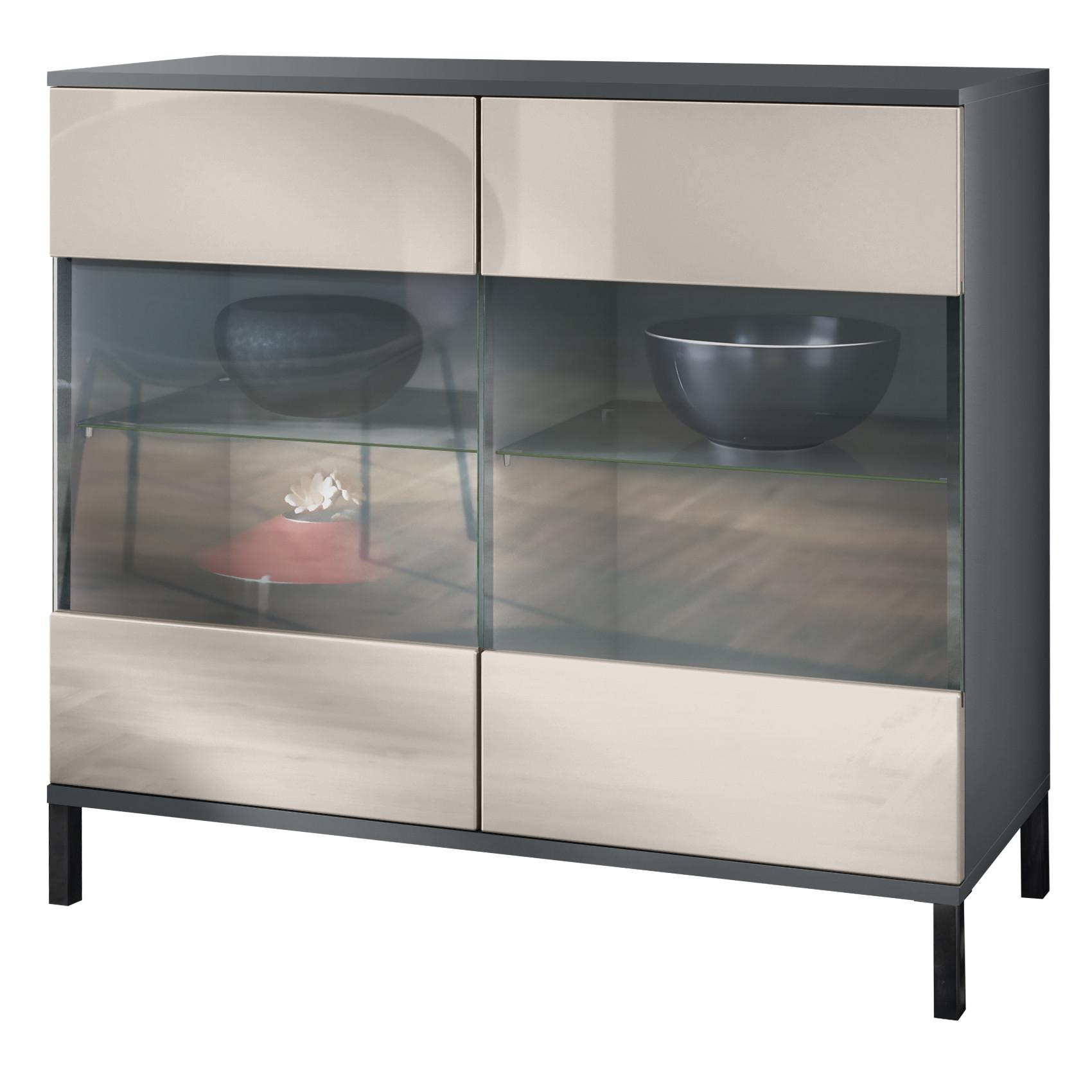 KOMMODE Bari Sandgrau Hochglanz - Sandfarben, Holzwerkstoff (92.5/83.5/35cm) - Vladon