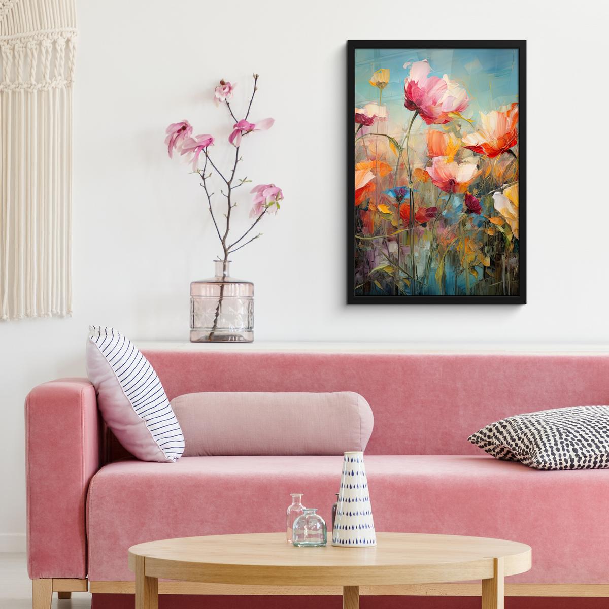 POSTER MIT RAHMEN Blumen - Aquarell - Kunst - Botanisch - Natur Bilder mit Rahmen 40x60 cm - Orange, Papier (40/60cm) - MuchoWow