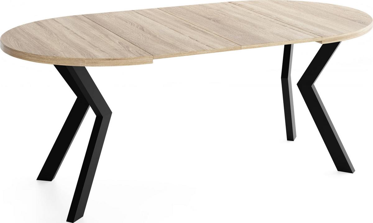 ESSTISCH Savio rund ausziehbar verlängerbar, Eiche Sonoma Hellbraun 90-190/90/77 cm - Schwarz/Sonoma Eiche, Holz/Holzwerkstoff (90/190/77cm) - WFL GROUP