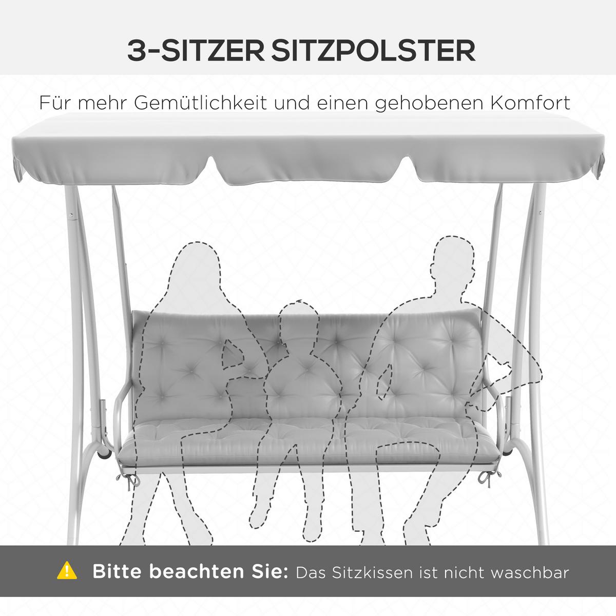 3 Sitzer Bankauflage 150x98x8 cm Bankkissen mit Bändern, Sitzkissen Stuhlkissen - Hellgrau, Kunststoff (98/8/150cm) - Outsunny