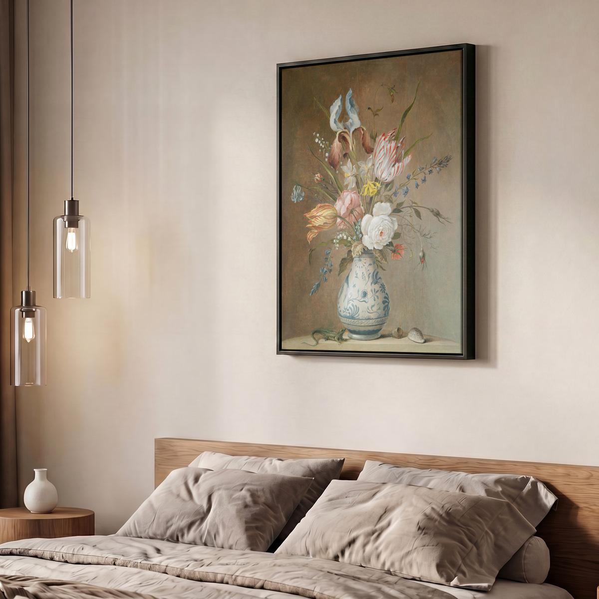 LEINWAND Bilder mit Rahmen - Alte Meister - Blumen - Balthasar van der Ast - 50x70 - Hellbraun, Textil (50/70cm) - MuchoWow