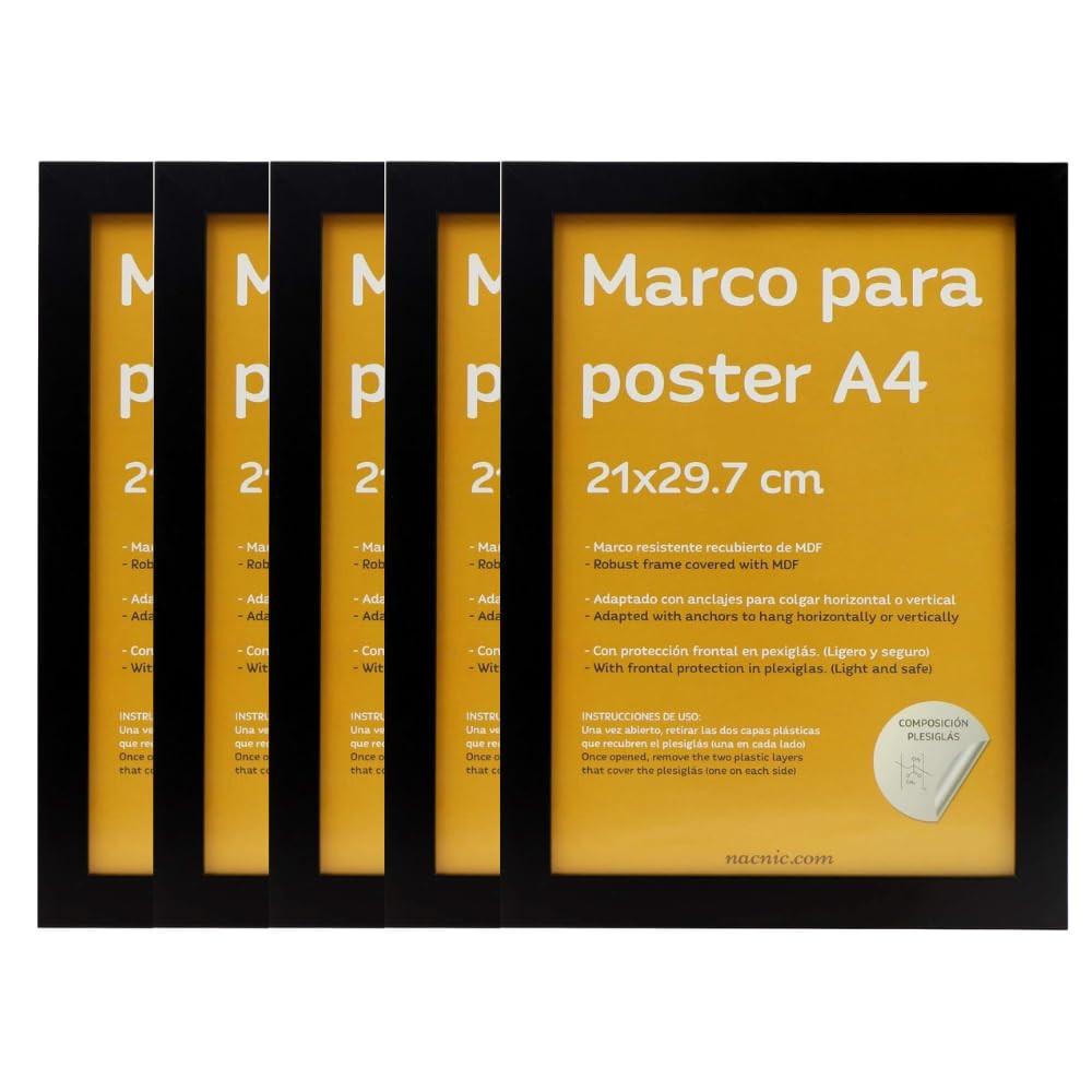 RAHMEN Set mit 48 aus MDF und Acrylglas Schutz und Aussteller für Fotografien, Bilder, Poster, Gemälde, Dekoration für Haus Farbe Schwarz A4 - Schwarz, Holz (21/3cm) - Nacnic