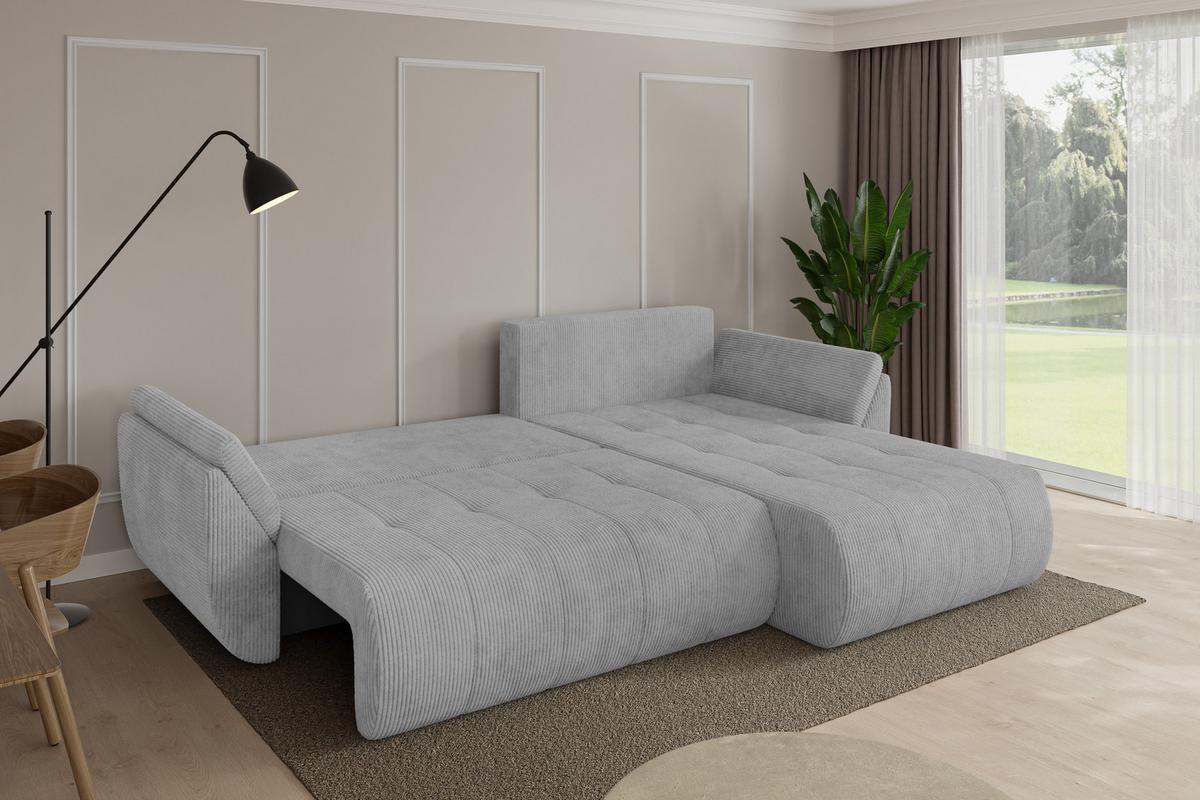 ECKSOFA mit Schlaffunktion Ottomane Rechts TOKO-L 277x194x86 Grau Cord - Schwarz/Grau, Holzwerkstoff/Kunststoff (277/194cm) - ALTDECOR