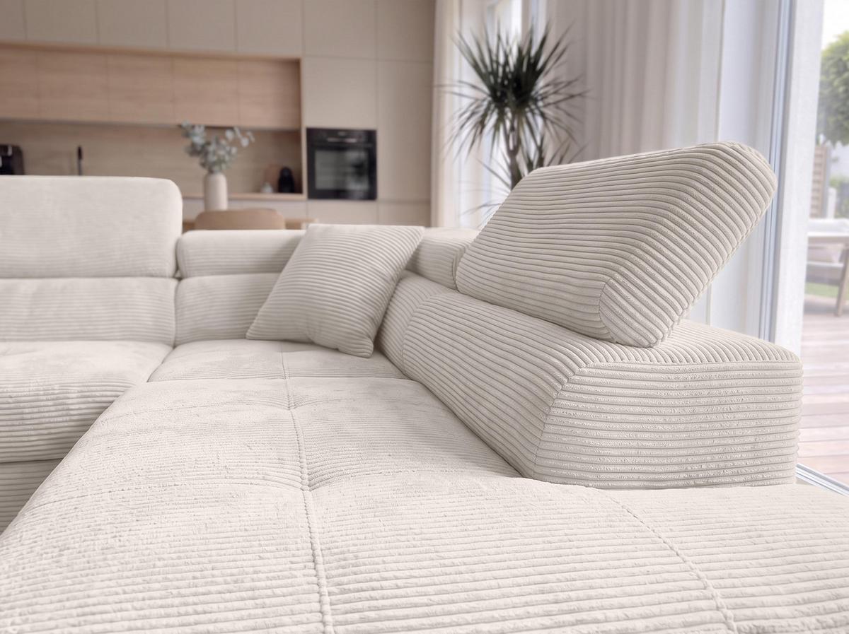 ECKSOFA L Form Konak Cremeweiß 276/201/90 cm Rechts mit Schlaffunktion - Silberfarben/Creme, Textil/Metall (276/203cm) - AX Living