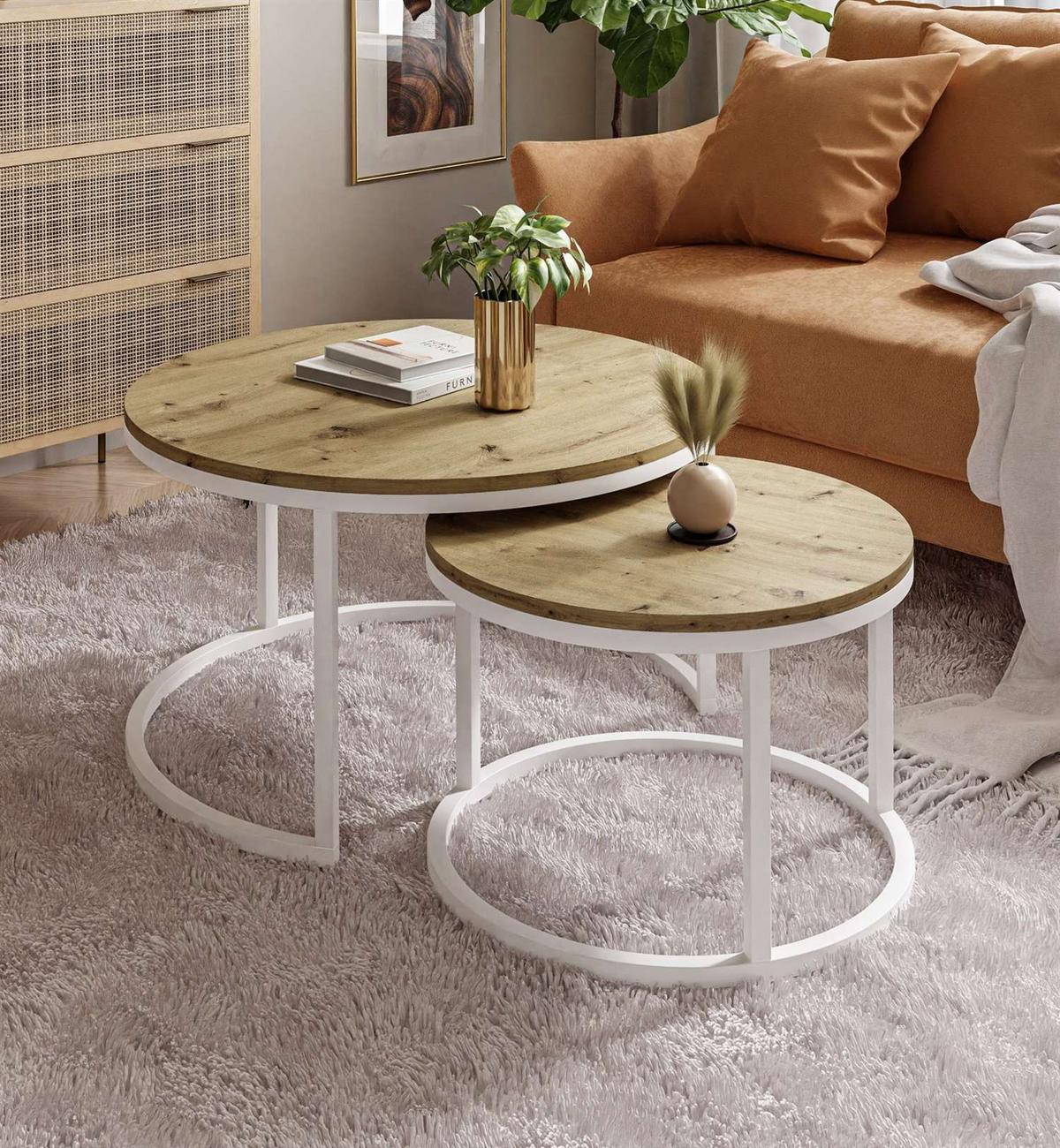 COUCHTISCH CIRI 2-in-1 Eichenholz Artisan - Weiß, Holzwerkstoff (70/70/48cm) - Lookway