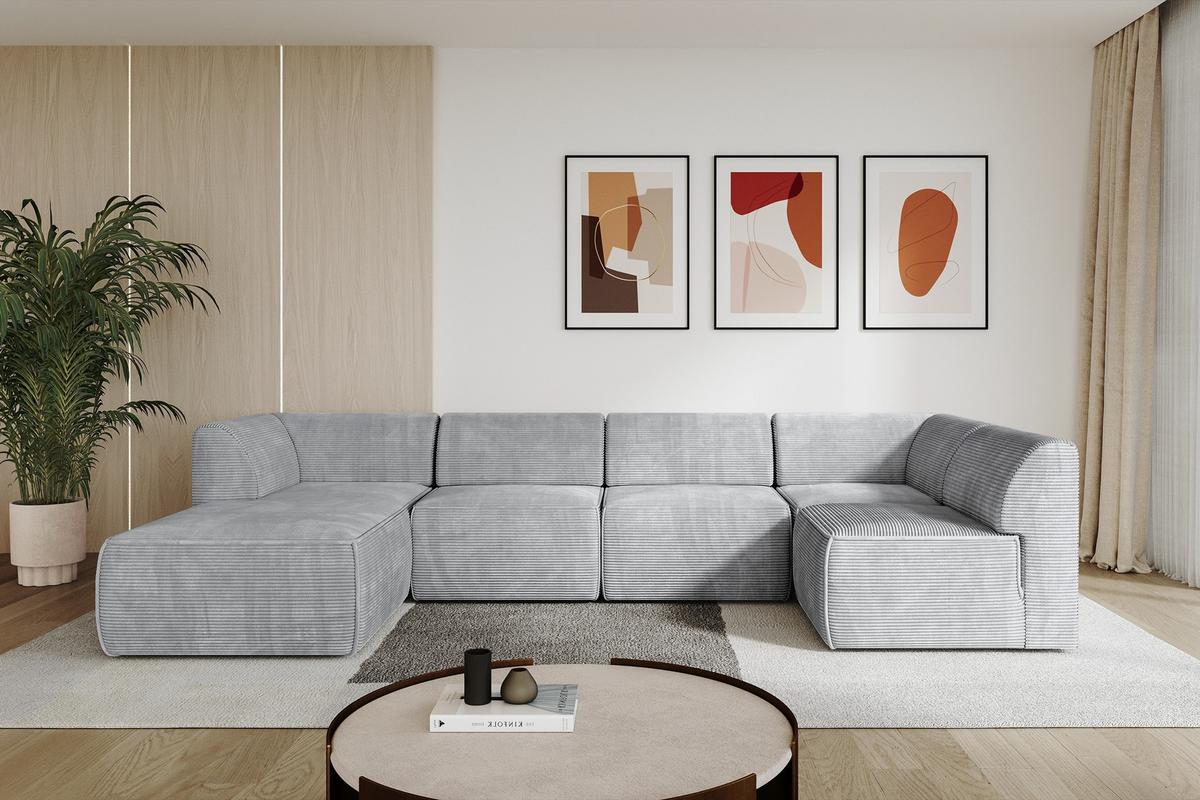 WOHNLANDSCHAFT Ottomane Links MOVO-L 345x180x78 cm Grau Cord - Grau, Holzwerkstoff/Kunststoff (345/78/180cm) - ALTDECOR