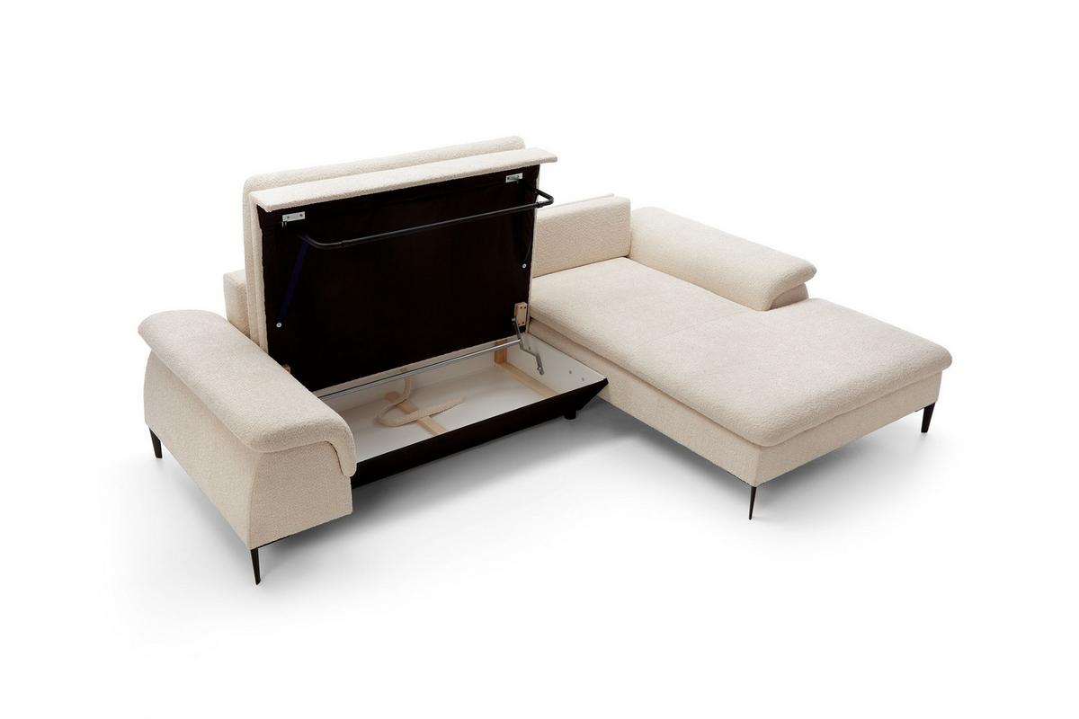 ECKSOFA BREZZA Beige Plüsch-Stoff mit Schlaffunktion - Beige, Holz (268/172cm) - MASSENO