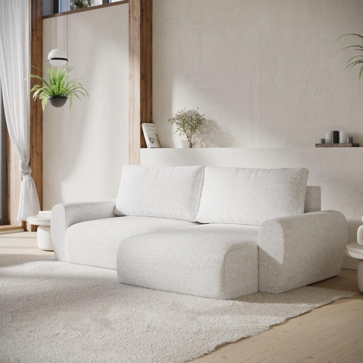 ECKSOFA OMARI mit Schlaffunktion Creme im Neve Stoff - Creme/Schwarz, Holz/Holzwerkstoff (253/153cm) - AltaBeds