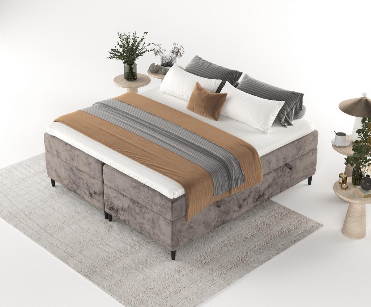 BOXBETT Theo 120/200 cm Braun im Lotta Stoff - Schwarz/Braun, Holz/Holzwerkstoff (120/200cm) - AltaBeds