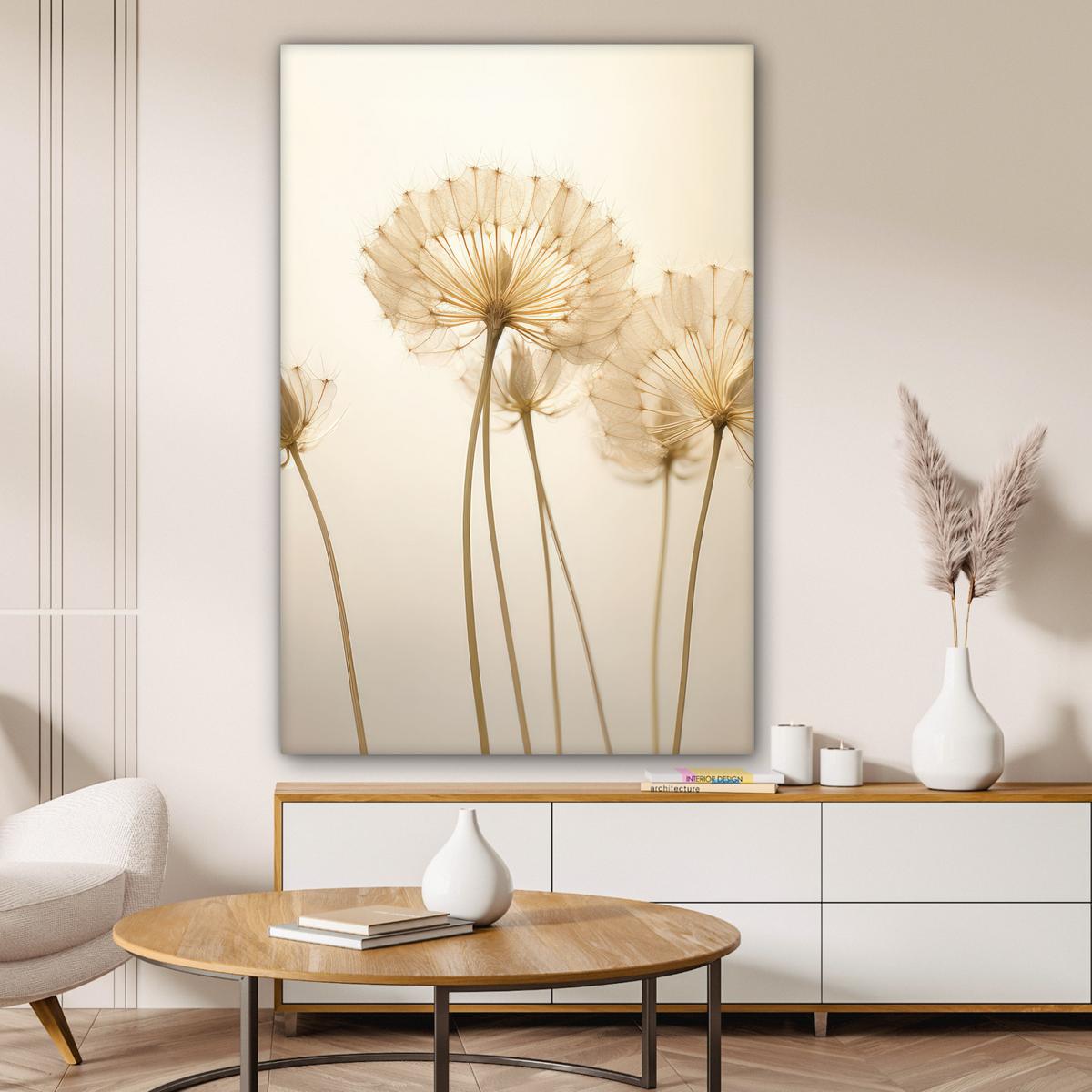 LEINWANDBILD Sonnenlicht - Löwenzahn - Botanisch - Blumen Deko Groß 90x140 cm - Creme, Textil (90/140cm) - MuchoWow